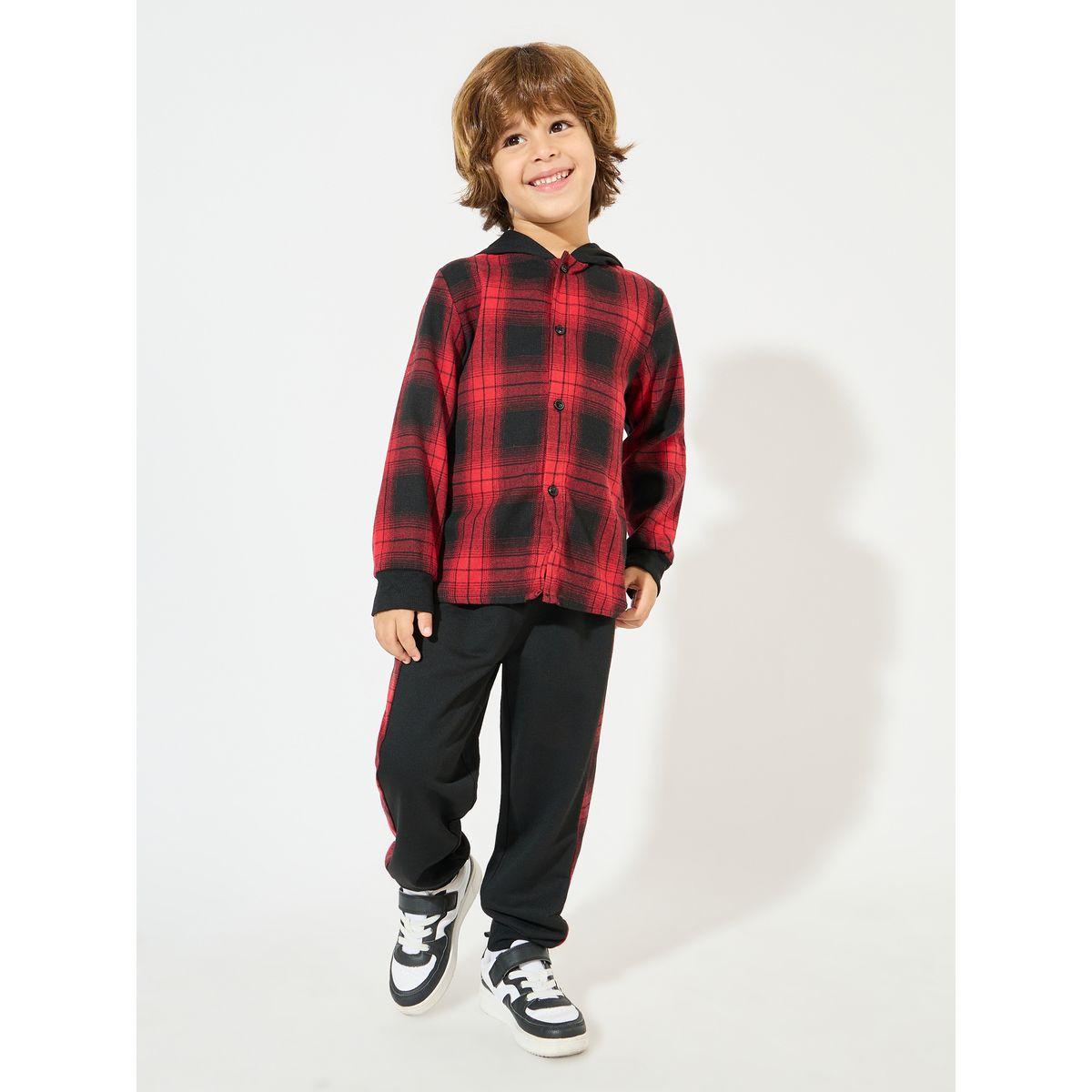 مجموعة من جوغر وقميص كاروهات بياقة هودي-boys-clothing-setsandcoords-image-1