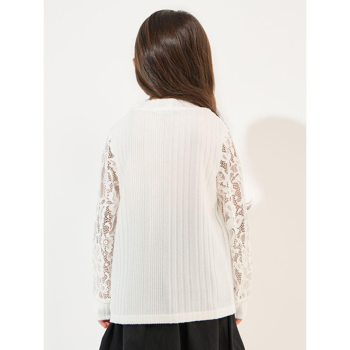 Styli Lace Insert Sleeve Rib Knit Top-girls-clothing-blousesandshirts-image-4