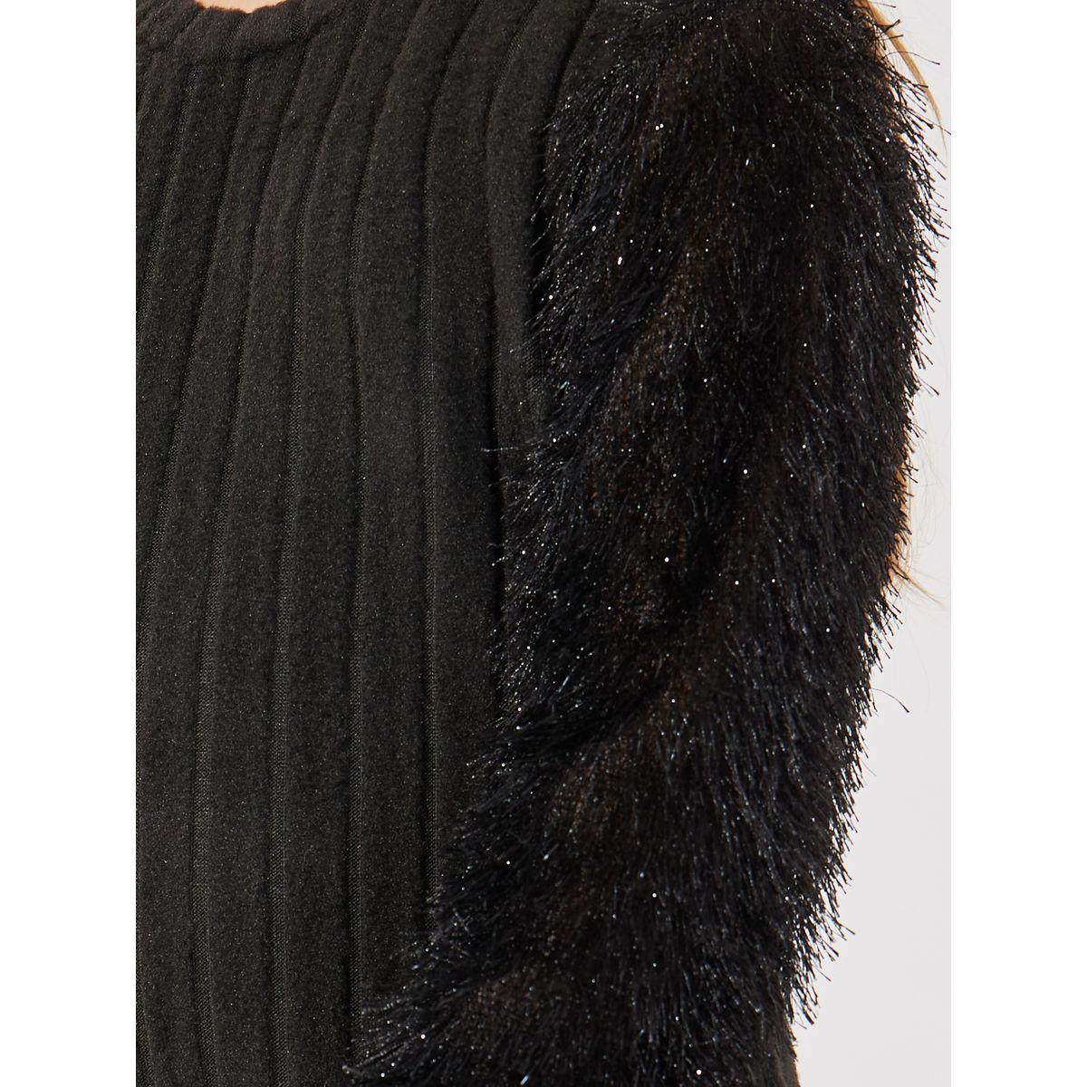 Styli Rib Knit Fuzzy Sleeve Dress with Sling Bag-girls-clothing-dressesandjumpsuits-image-3