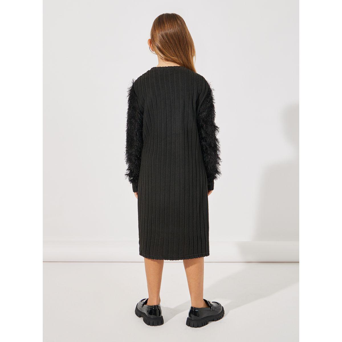 Styli Rib Knit Fuzzy Sleeve Dress with Sling Bag-girls-clothing-dressesandjumpsuits-image-5