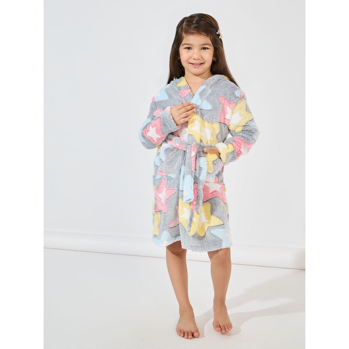 Styli Star Pattern Fleece Hooded Robe-girls-clothing-nightwear-image-1