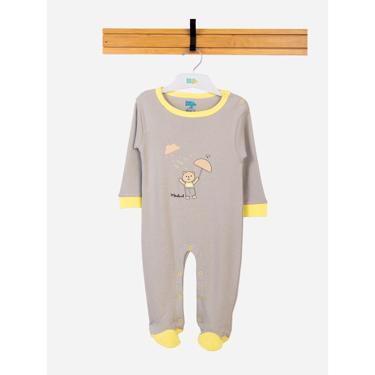 Babies Basic X Styli  Bear Graphic Long Sleeves Sleepsuit-baby-boys-clothing-bodysuits-image-1