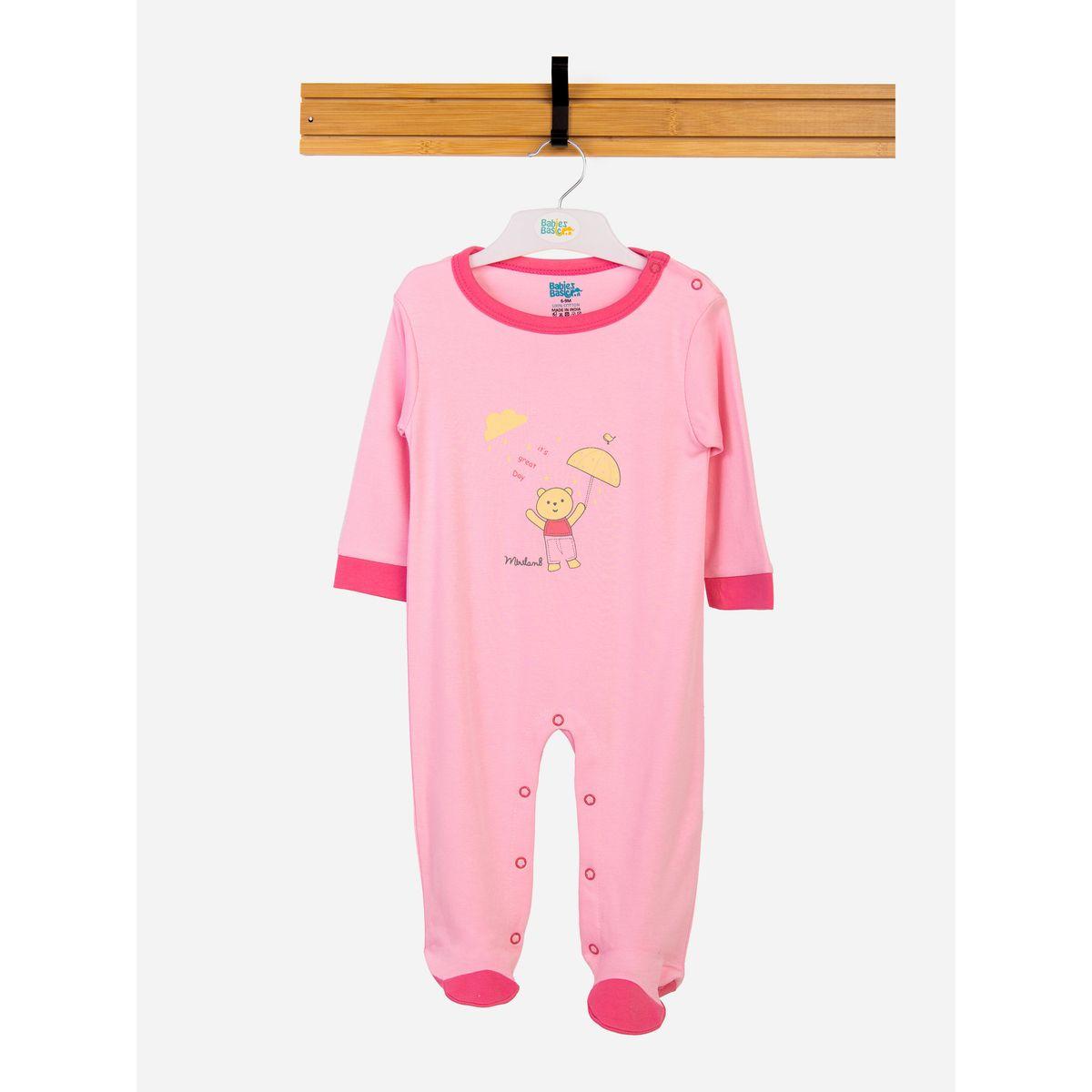 Babies Basic X Styli  Bear Graphic Long Sleeves Sleepsuit-baby-girls-clothing-bodysuits-image-1