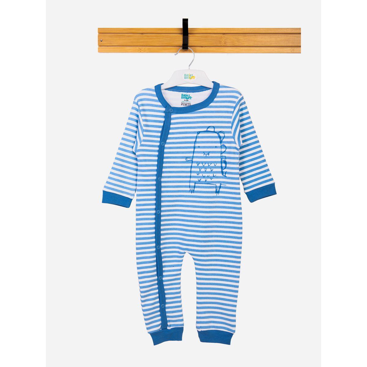 بدلة نوم مخططة مع طبعة جرافيك وأكمام طويلة بيبيز بيسِك × ستايلي-baby-boys-clothing-bodysuits-image-1