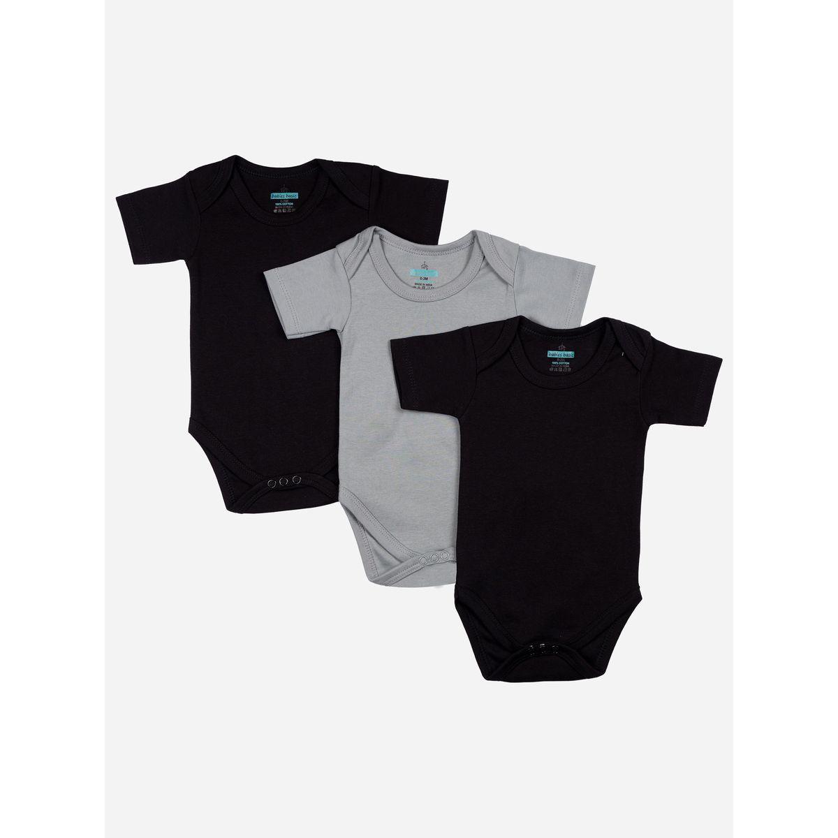 Babies Basic X Styli  Pack of 3 - Solid Short Sleeves Bodysuit-baby-boys-clothing-bodysuits-image-1
