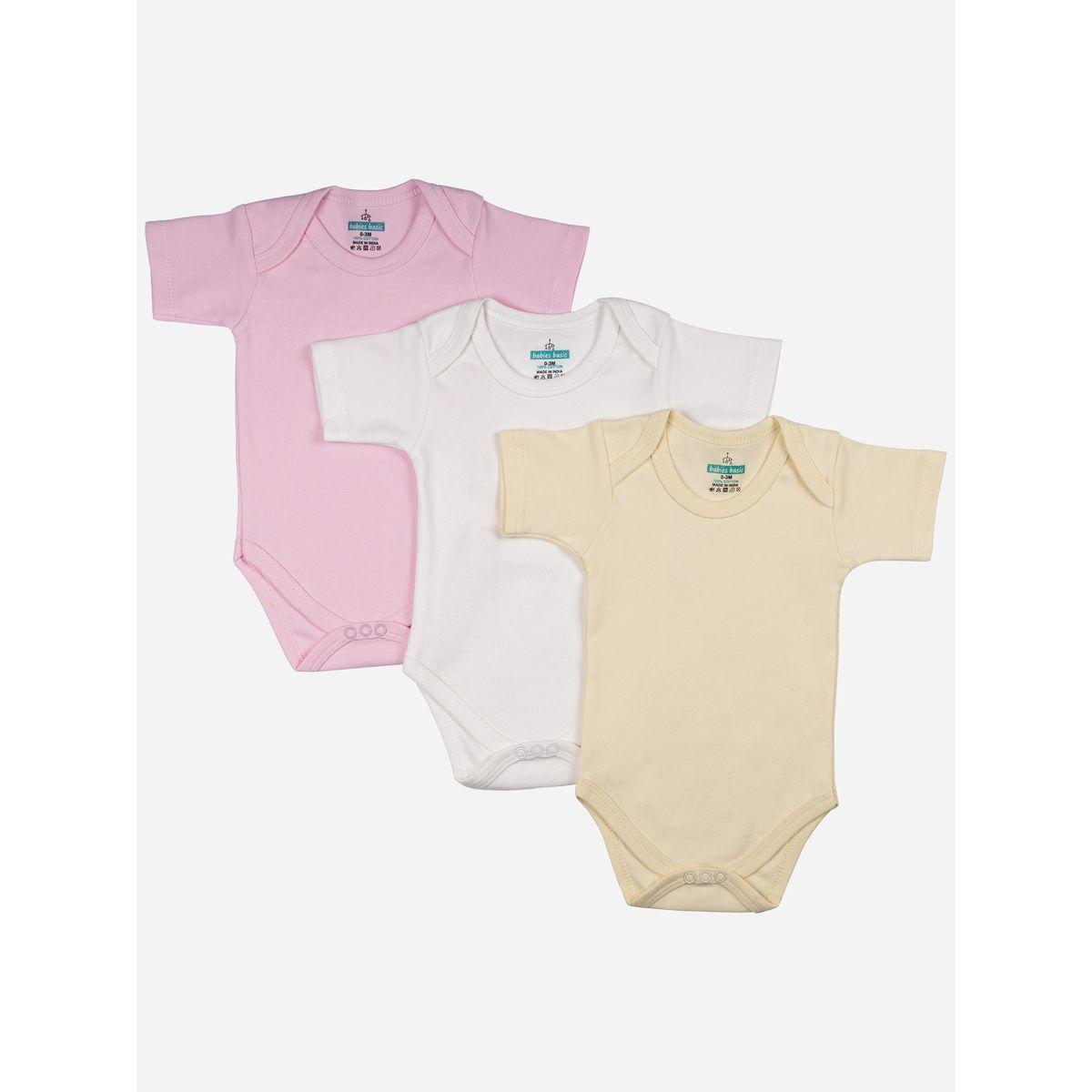 Babies Basic X Styli  Pack of 3 - Solid Short Sleeves Bodysuit-baby-girls-clothing-bodysuits-image-1