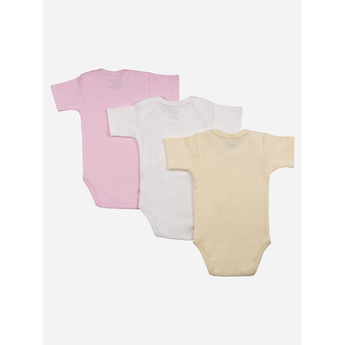 Babies Basic X Styli  Pack of 3 - Solid Short Sleeves Bodysuit-baby-girls-clothing-bodysuits-image-2
