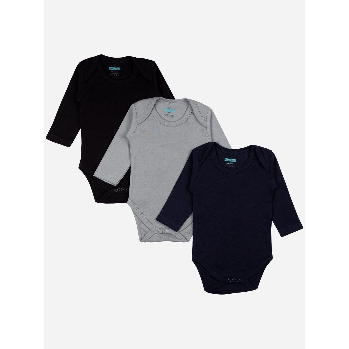 Babies Basic X Styli  Pack of 3 - Solid Long Sleeves Bodysuit-baby-boys-clothing-bodysuits-image-1