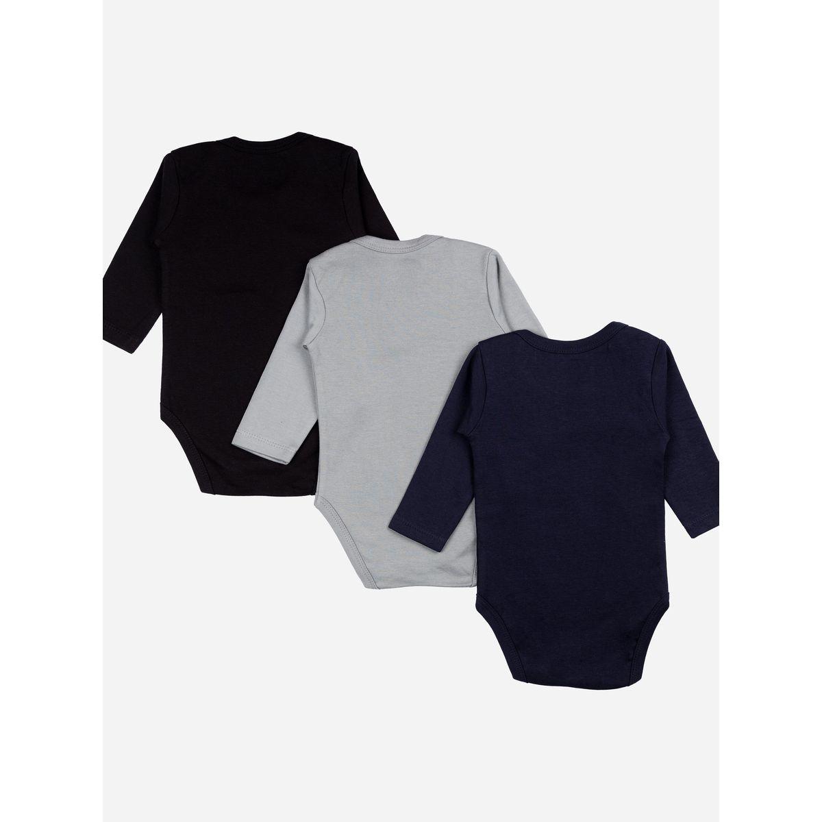 Babies Basic X Styli  Pack of 3 - Solid Long Sleeves Bodysuit-baby-boys-clothing-bodysuits-image-2