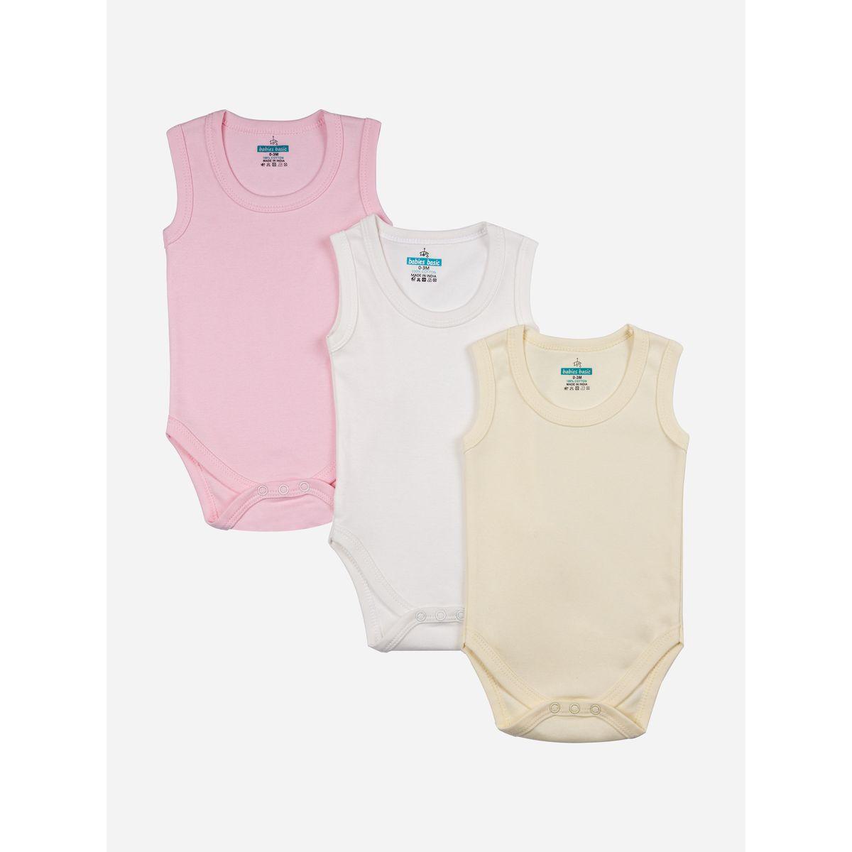 Babies Basic X Styli  Pack of 3 - Solid Sleeveless Bodysuit-baby-girls-clothing-bodysuits-image-1
