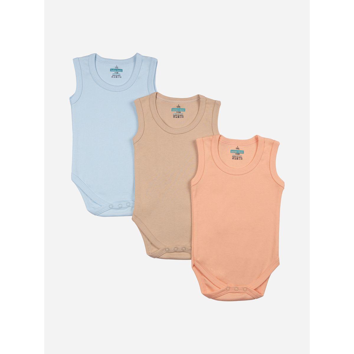 Babies Basic X Styli  Pack of 3 - Solid Sleeveless Bodysuit-baby-boys-clothing-bodysuits-image-1