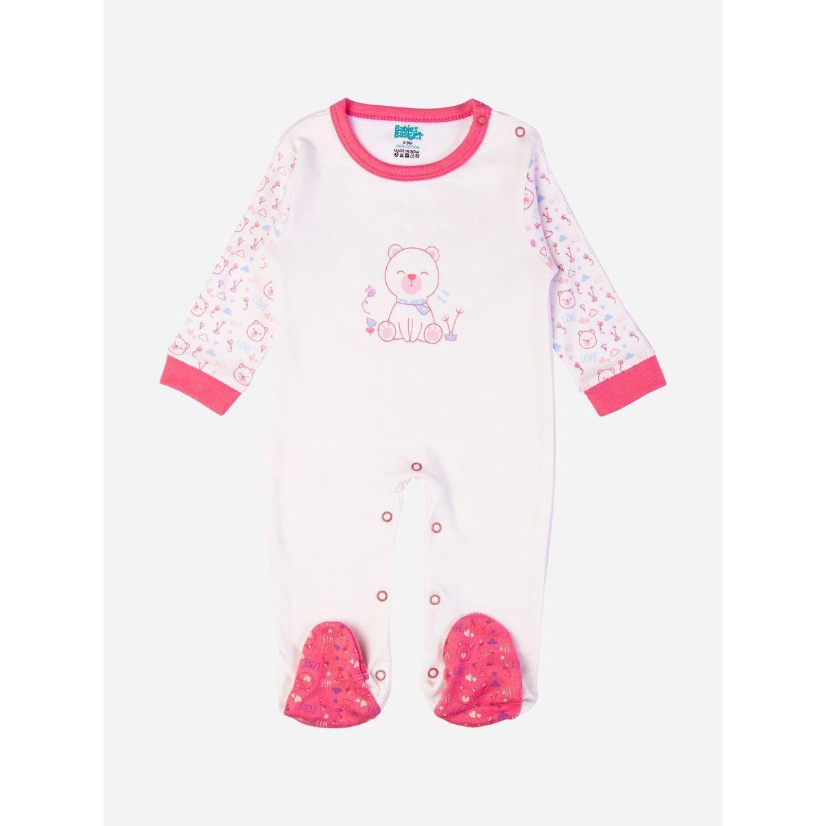 Babies Basic X Styli  Pack of 5 - Bear Print Bib, Bodysuit, Mittens, Cap & Sleepsuit-baby-girls-clothing-bodysuits-image-2