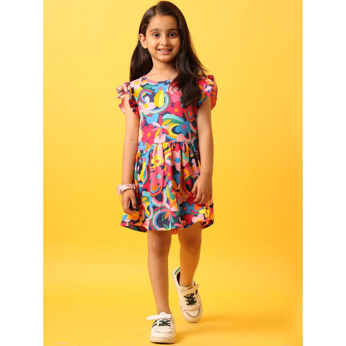 فستان مطبع بزهور وأكمام كشكش أنثريلو × ستايلي-girls-clothing-dressesandjumpsuits-image-3