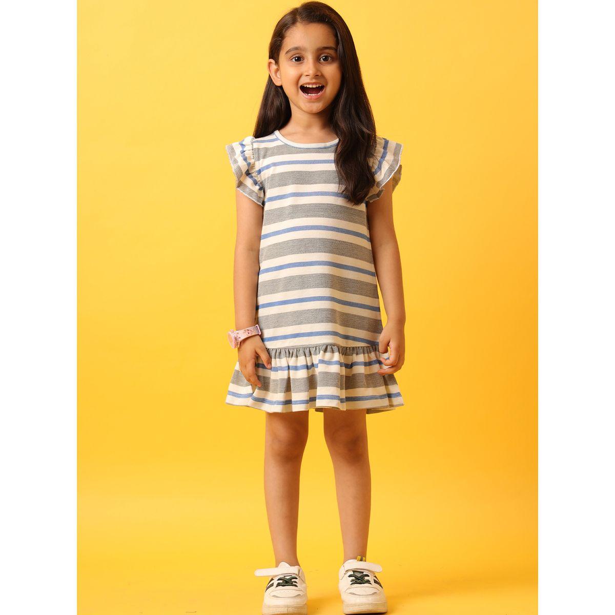 Anthrilo X Styli  Striped Ruffled Sleeve T-Shirt Dress-girls-clothing-dressesandjumpsuits-image-4