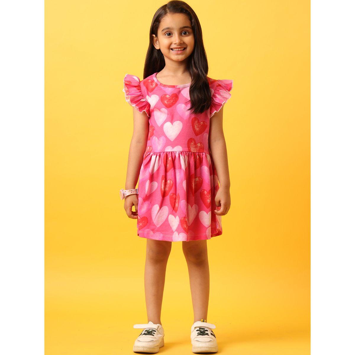 فستان مطبع بقلوب مع أكمام كشكش أنثريلو × ستايلي-girls-clothing-dressesandjumpsuits-image-1