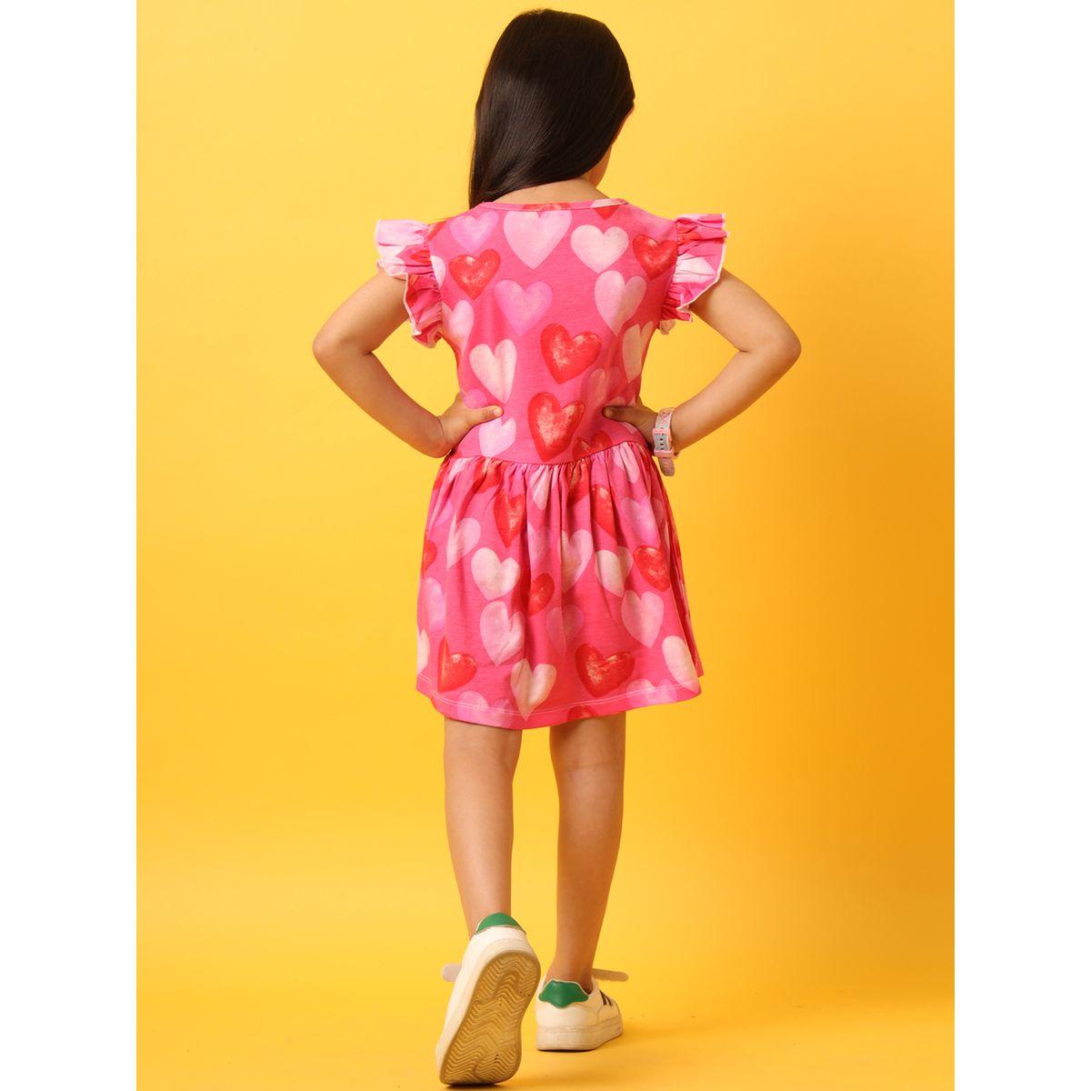 Anthrilo X Styli  Heart Print Ruffled Sleeve Dress-girls-clothing-dressesandjumpsuits-image-2