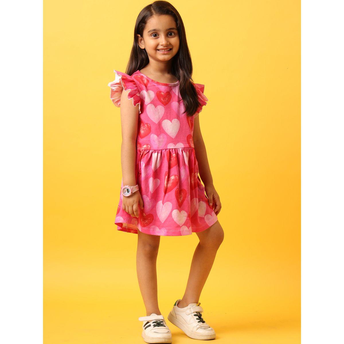 فستان مطبع بقلوب مع أكمام كشكش أنثريلو × ستايلي-girls-clothing-dressesandjumpsuits-image-3