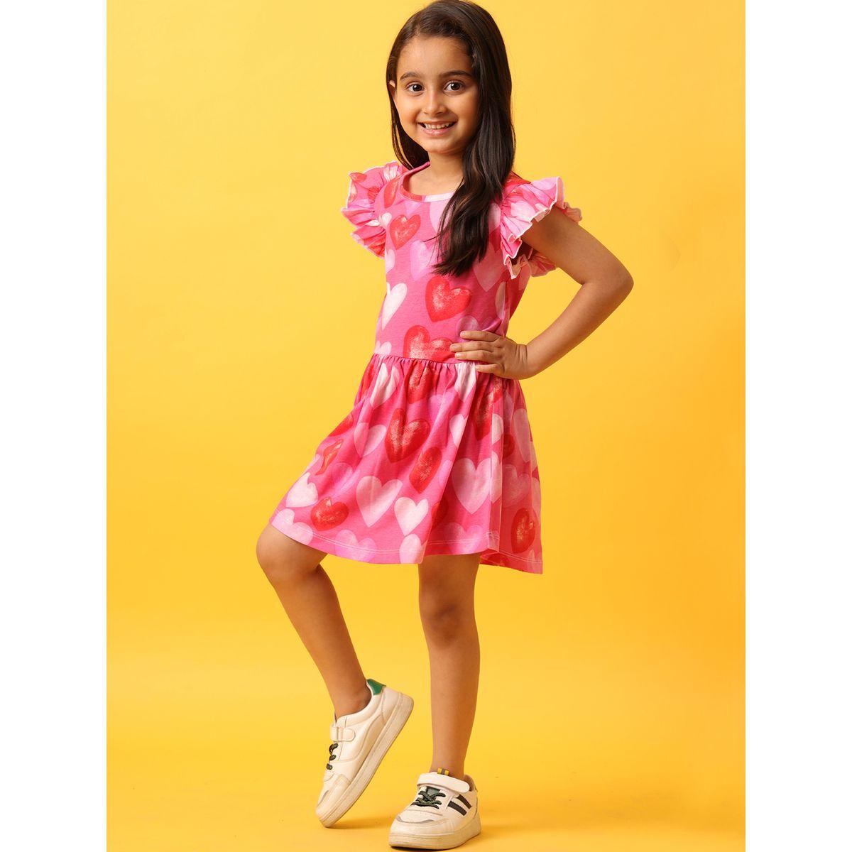 فستان مطبع بقلوب مع أكمام كشكش أنثريلو × ستايلي-girls-clothing-dressesandjumpsuits-image-4
