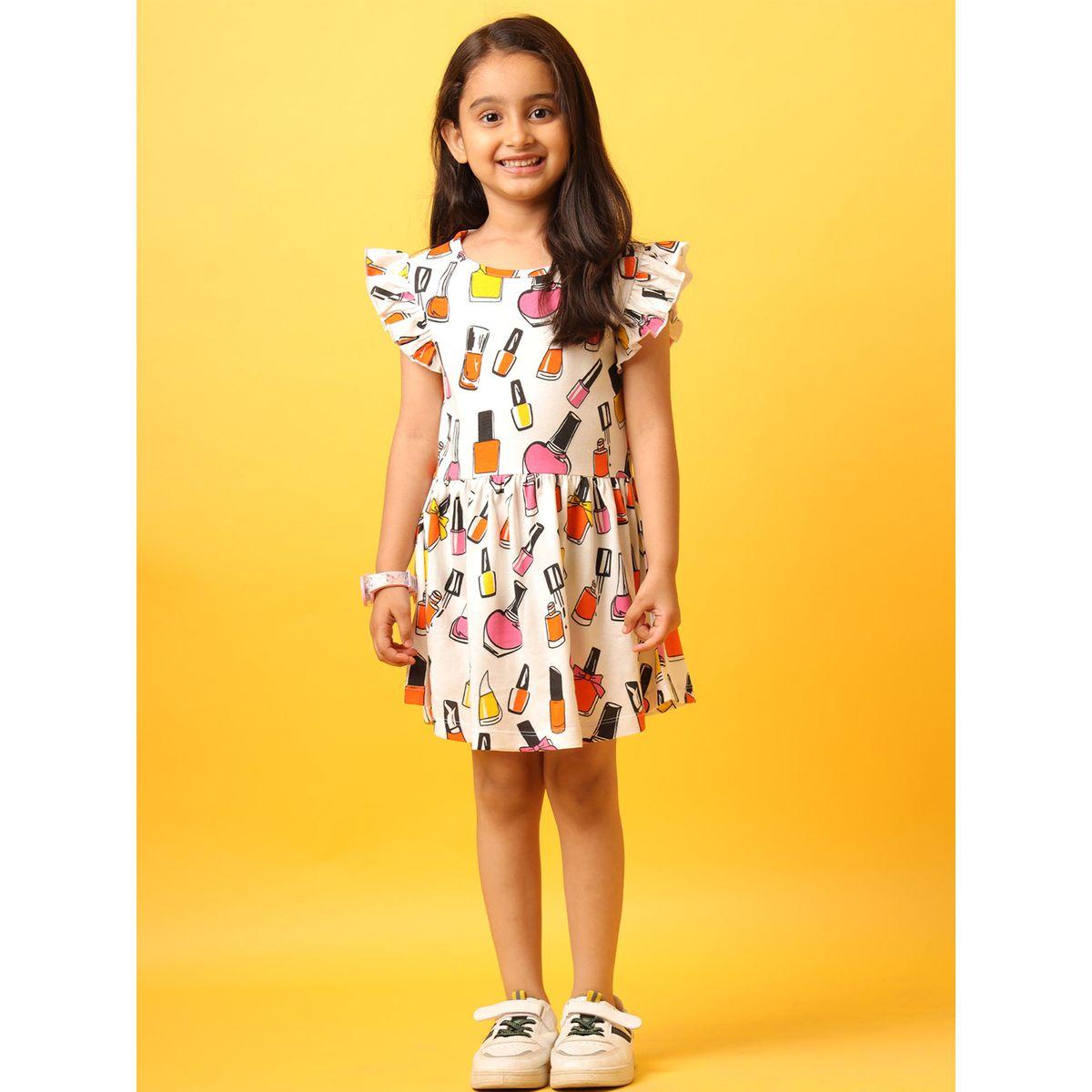 فستان بطبعة طلاء أظافر مع أكمام كشكش أنثريلو × ستايلي-girls-clothing-dressesandjumpsuits-image-1