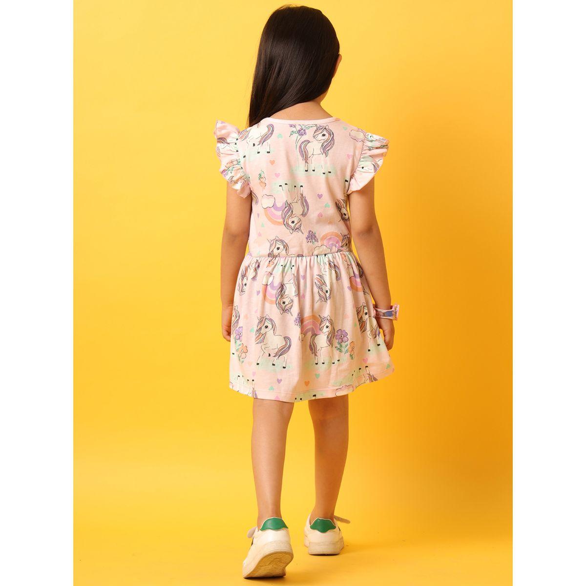 فستان بطبعة وحيد القرن مع أكمام كشكش أنثريلو × ستايلي-girls-clothing-dressesandjumpsuits-image-3