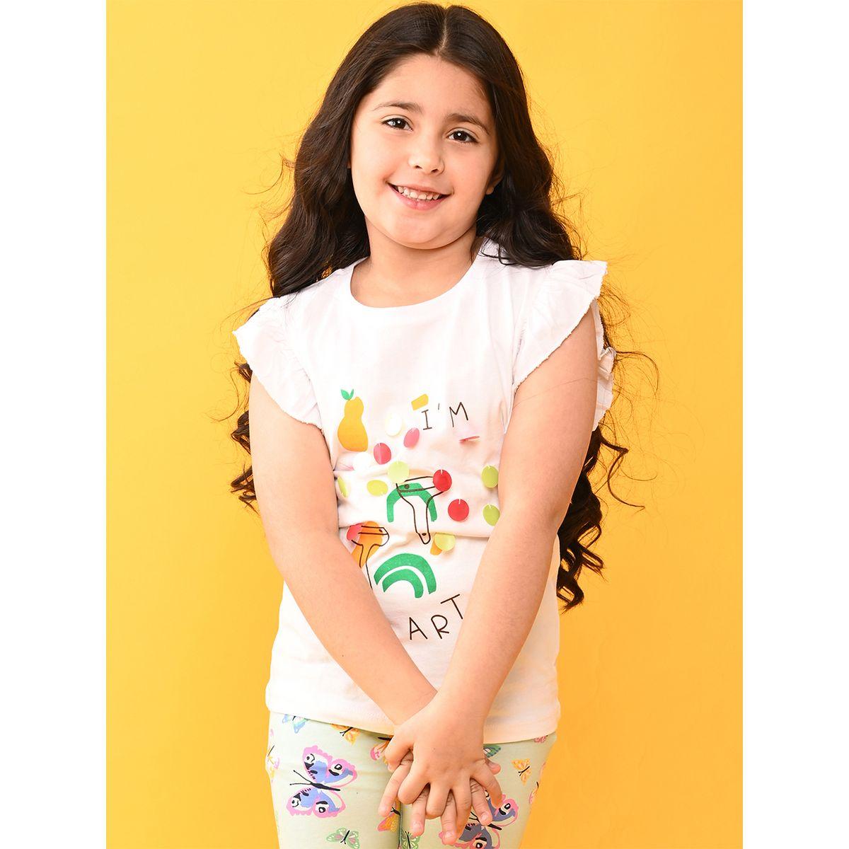 تيشيرت بطبعة جرافيك مع أكمام كشكش أنثريلو × ستايلي-girls-clothing-tshirts-image-1