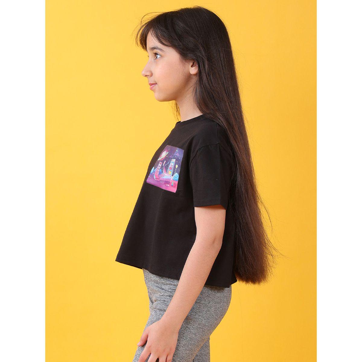تيشيرت مطبع بطبعة جرافيك أنثريلو × ستايلي-girls-clothing-tshirts-image-3