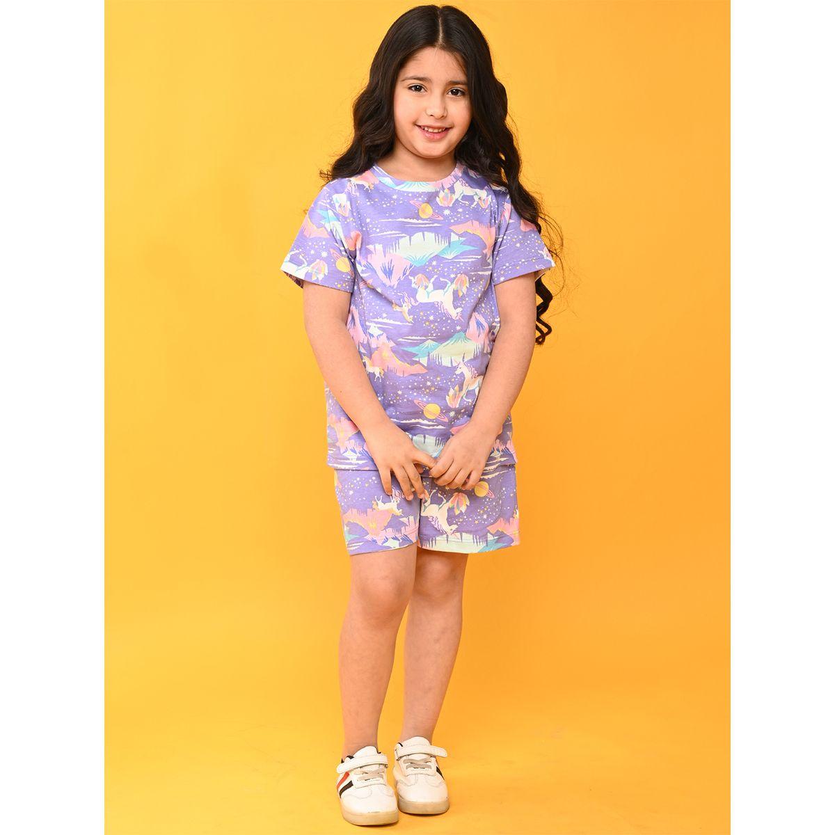 Anthrilo X Styli  Unicorn Planet Print T-Shirt & Shorts Set-girls-clothing-nightwear-image-1