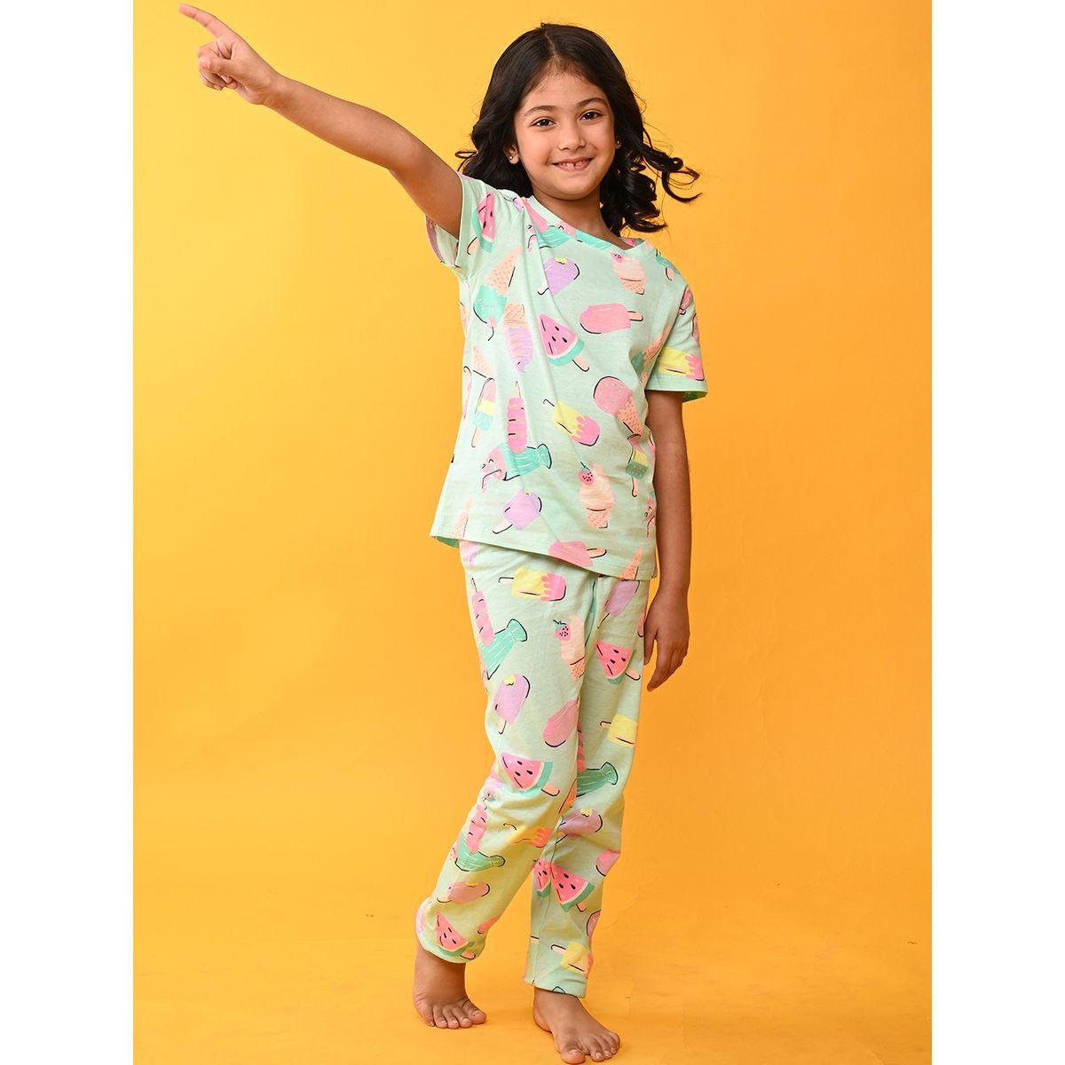 طقم من بنطال بيجاما مع تيشيرت بطبعة ايس كريم أنثريلو × ستايلي-girls-clothing-nightwear-image-1