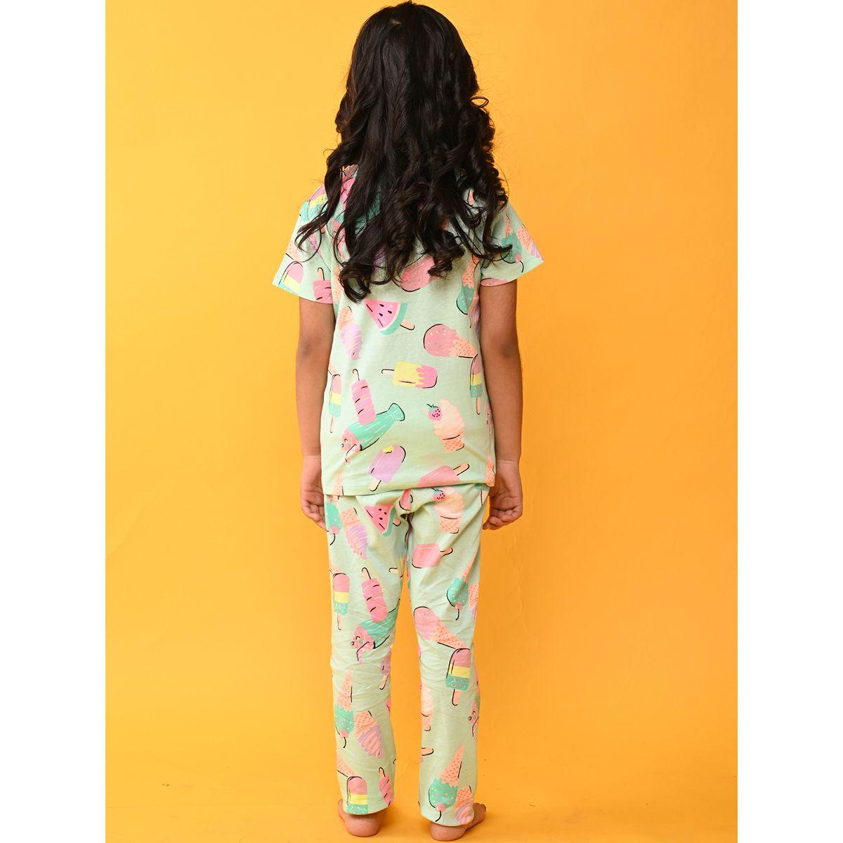 طقم من بنطال بيجاما مع تيشيرت بطبعة ايس كريم أنثريلو × ستايلي-girls-clothing-nightwear-image-3