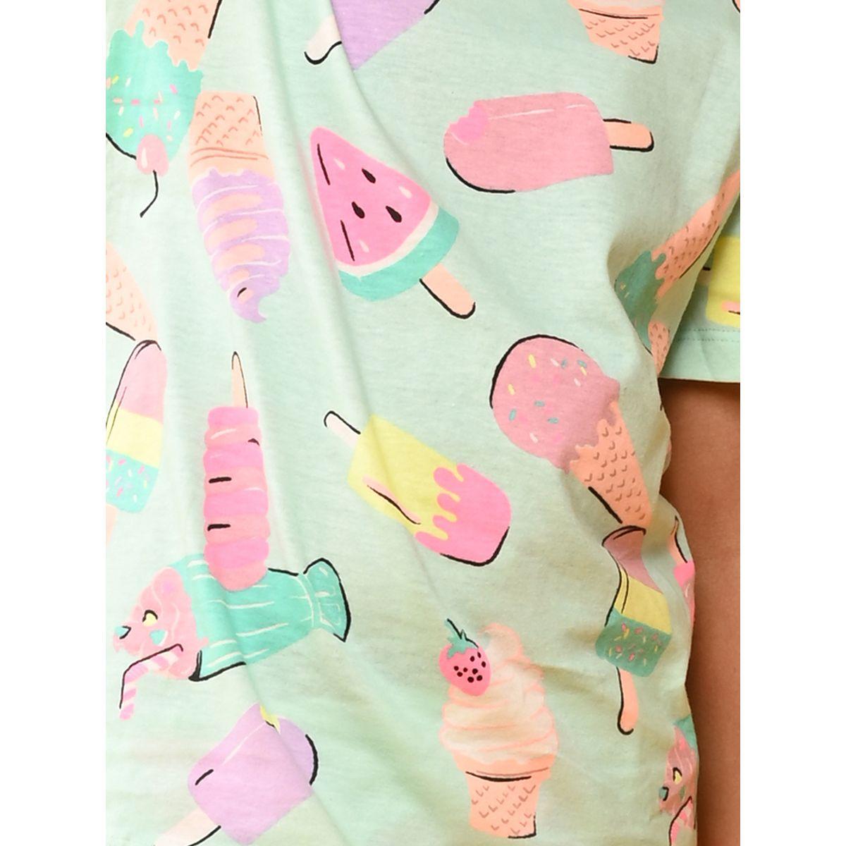 Anthrilo X Styli  Ice Cream Print T-Shirt & Pyjama Set-girls-clothing-nightwear-image-4