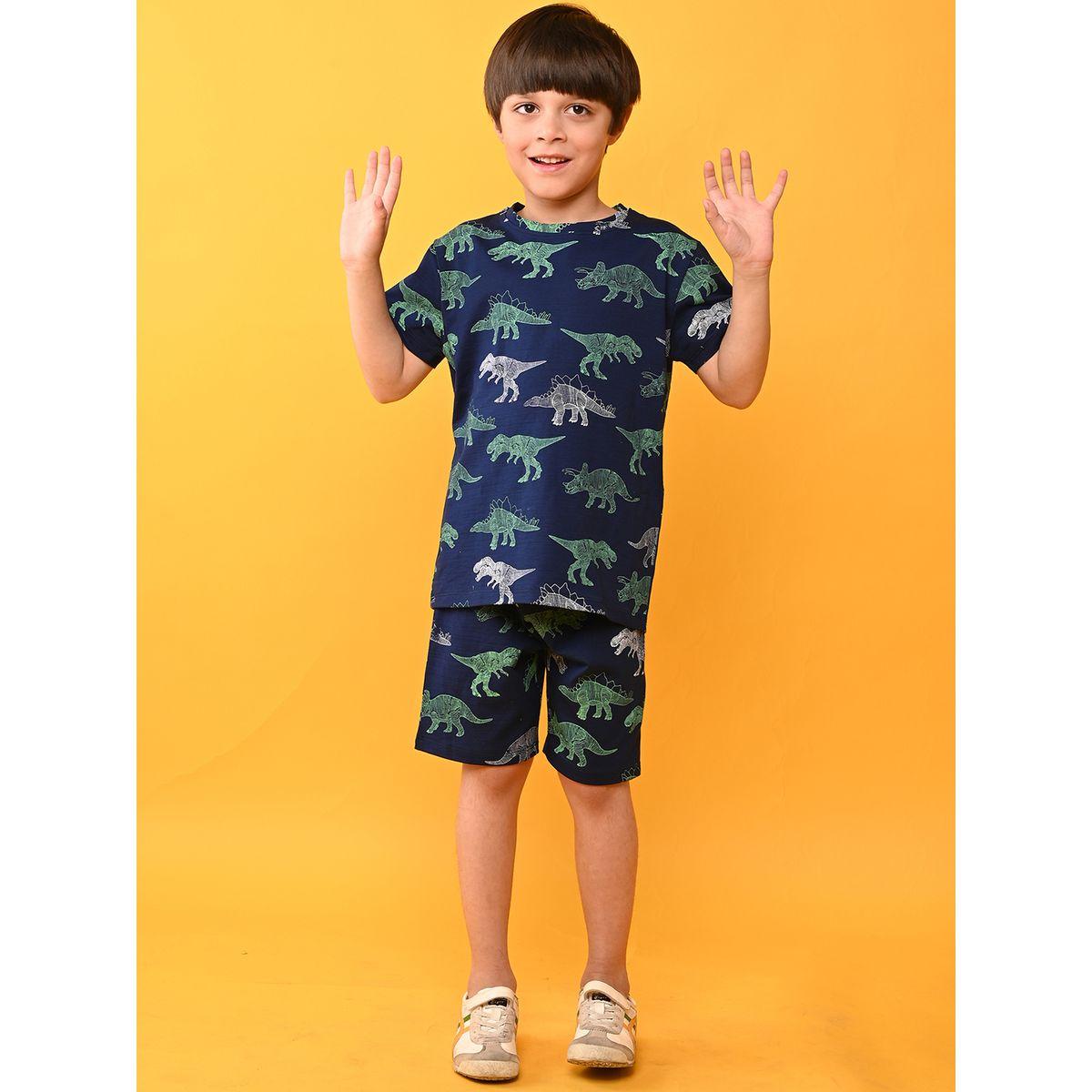 Anthrilo X Styli  Dinosaur Print T-Shirt & Shorts Set-boys-clothing-nightwear-image-1