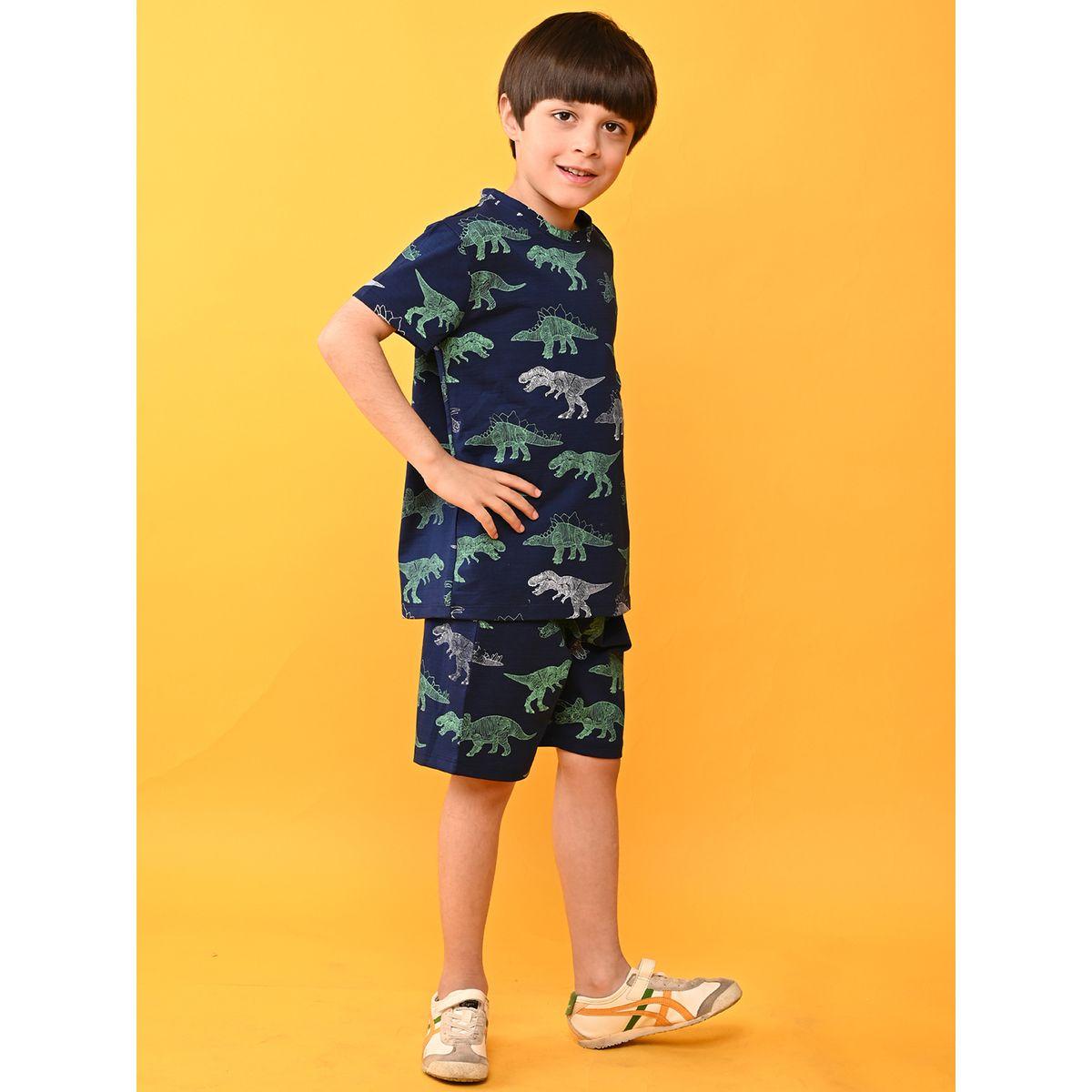 Anthrilo X Styli  Dinosaur Print T-Shirt & Shorts Set-boys-clothing-nightwear-image-2