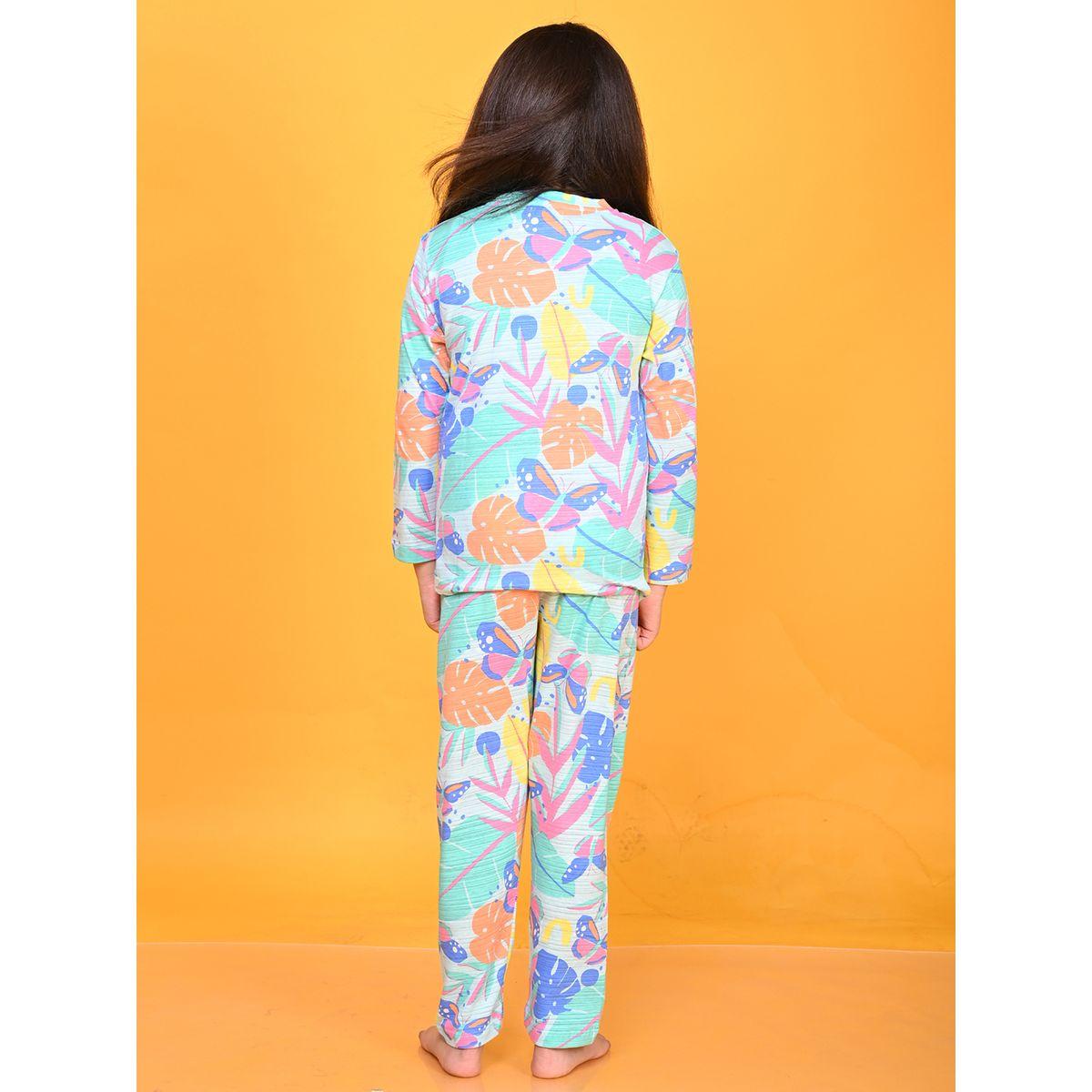 طقم من بنطال بيجاما مع تيشيرت بطبعة استوائية أنثريلو × ستايلي-girls-clothing-nightwear-image-2