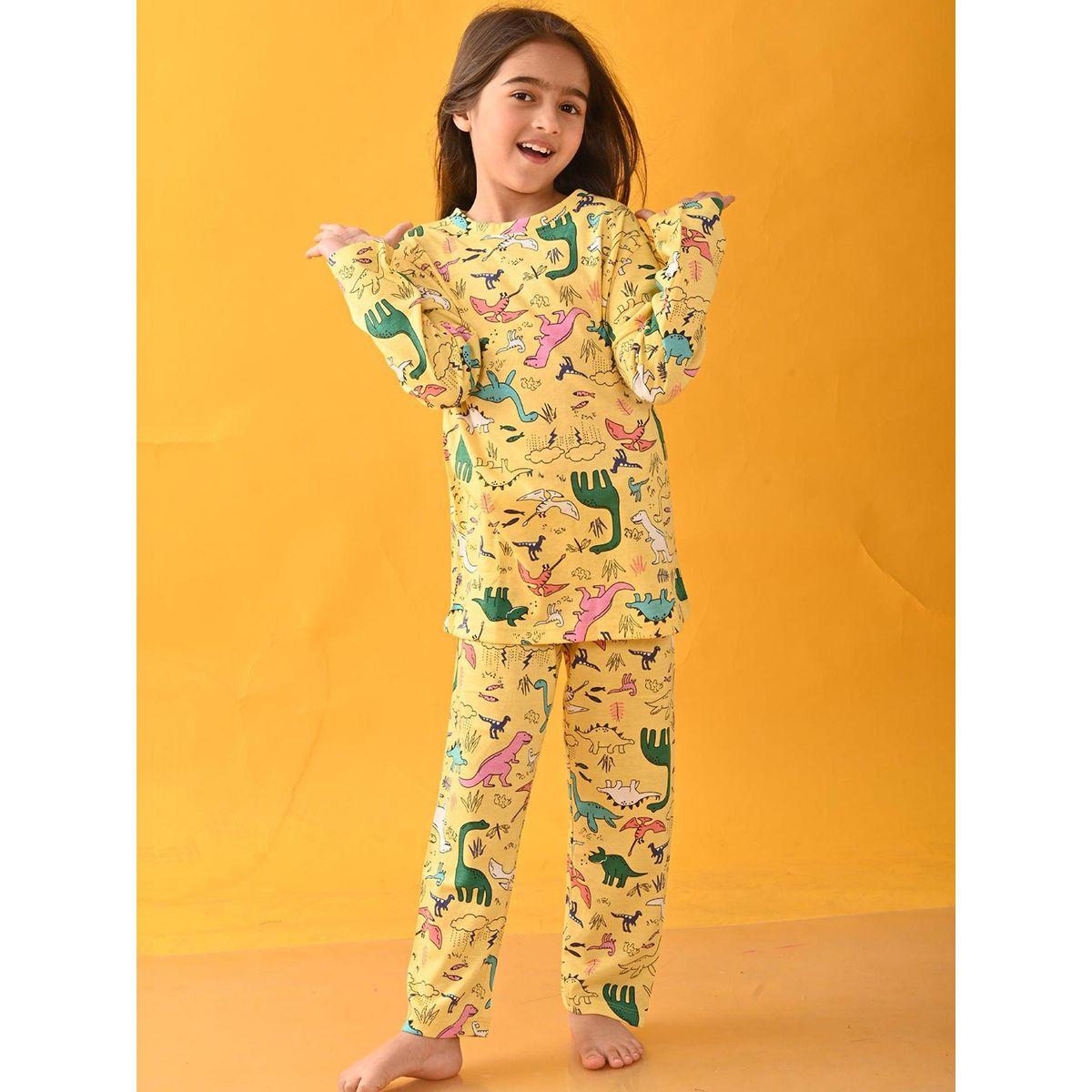 Anthrilo X Styli  Dinosaur Print T-Shirt & Pyjama Set-girls-clothing-nightwear-image-1