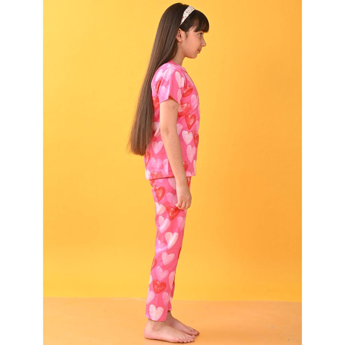 طقم من بنطال بيجاما مع تيشيرت بطبعة قلوب أنثريلو × ستايلي-girls-clothing-nightwear-image-3