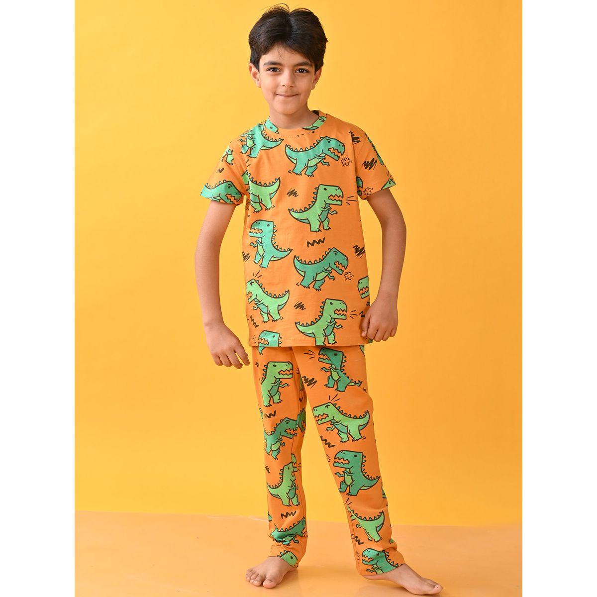 Anthrilo X Styli  Dinosaur Print T-Shirt & Pyjama Set-boys-clothing-nightwear-image-1