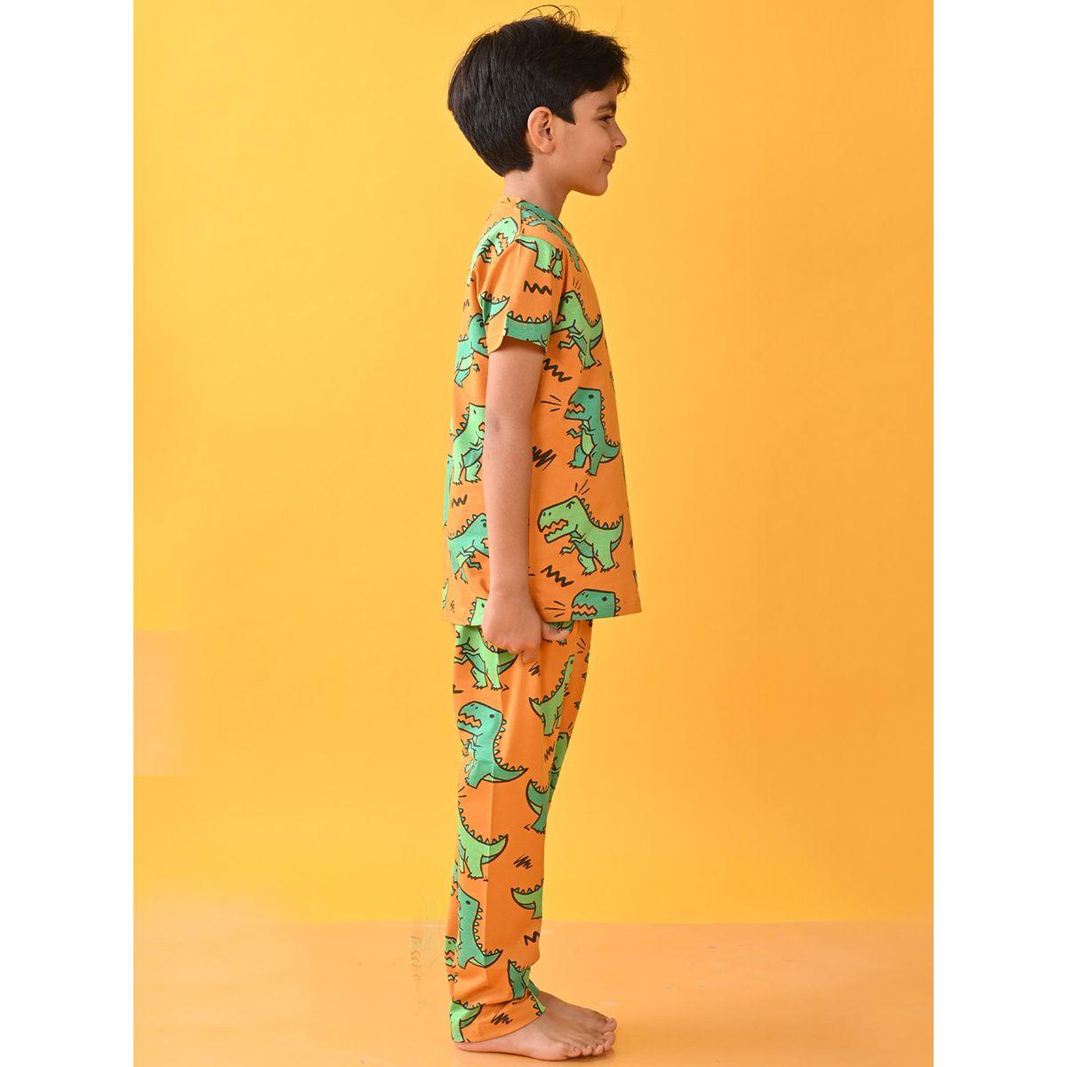 Anthrilo X Styli  Dinosaur Print T-Shirt & Pyjama Set-boys-clothing-nightwear-image-2
