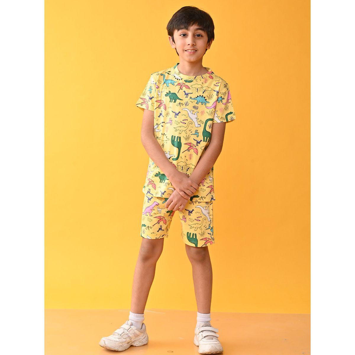 Anthrilo X Styli  Dinosaur Print T-Shirt & Shorts Set-boys-clothing-nightwear-image-1