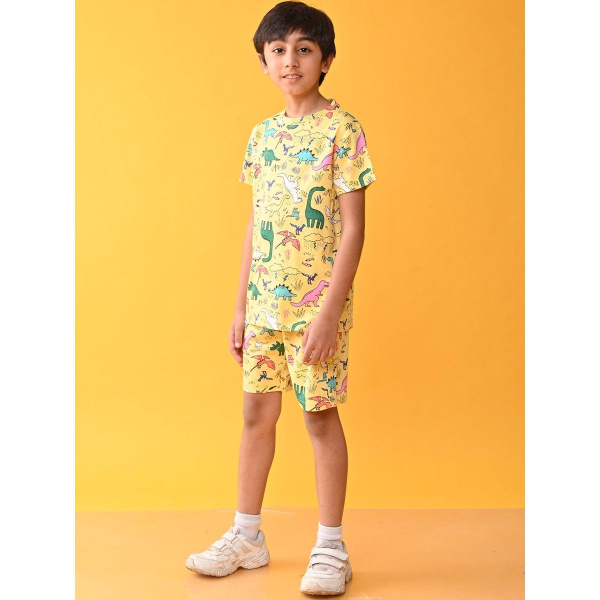 Anthrilo X Styli  Dinosaur Print T-Shirt & Shorts Set-boys-clothing-nightwear-image-2