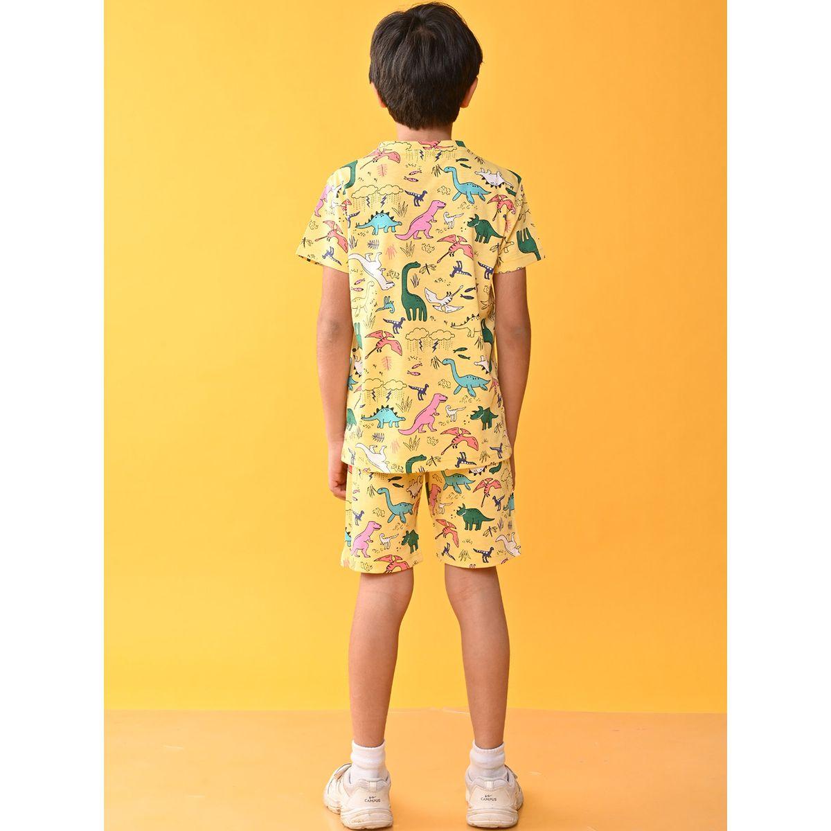Anthrilo X Styli  Dinosaur Print T-Shirt & Shorts Set-boys-clothing-nightwear-image-3