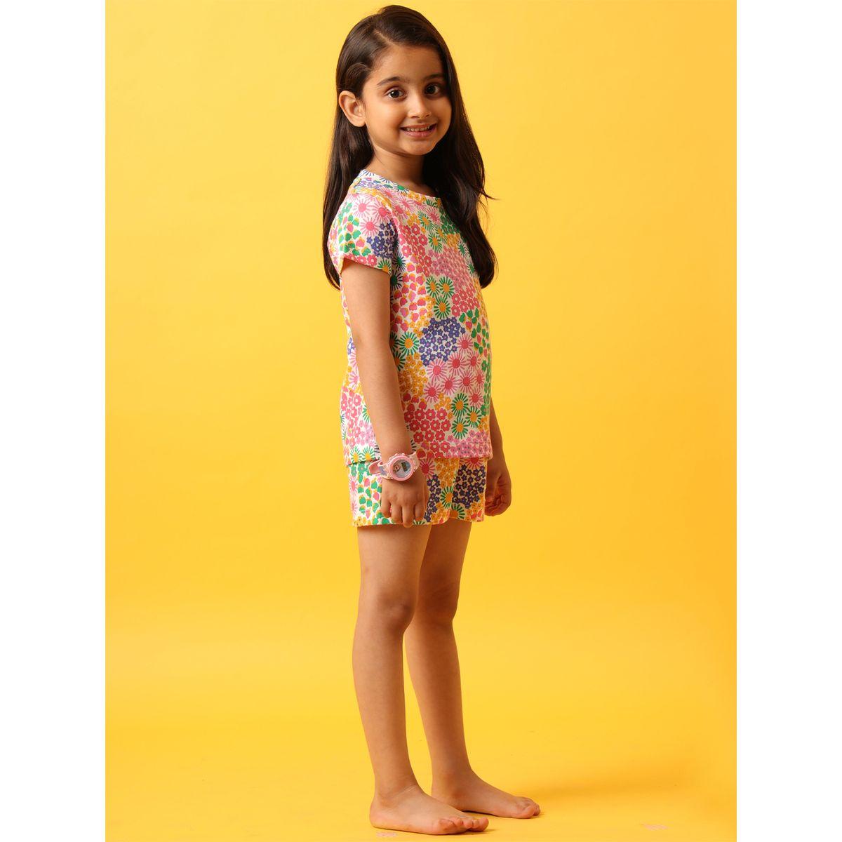 Anthrilo X Styli  Flower Print T-Shirt & Shorts Set-girls-clothing-nightwear-image-2