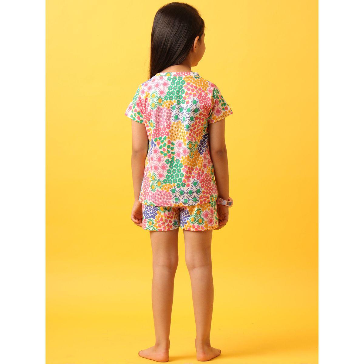 Anthrilo X Styli  Flower Print T-Shirt & Shorts Set-girls-clothing-nightwear-image-3