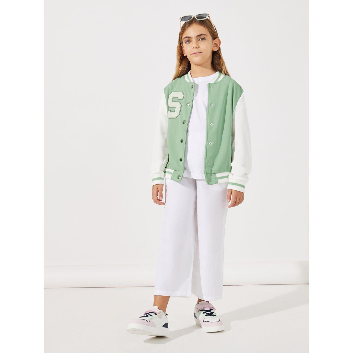 Styli Letter Patch Contrast Sleeve Varsity Jacket-girls-clothing-jacketsandcoats-image-2