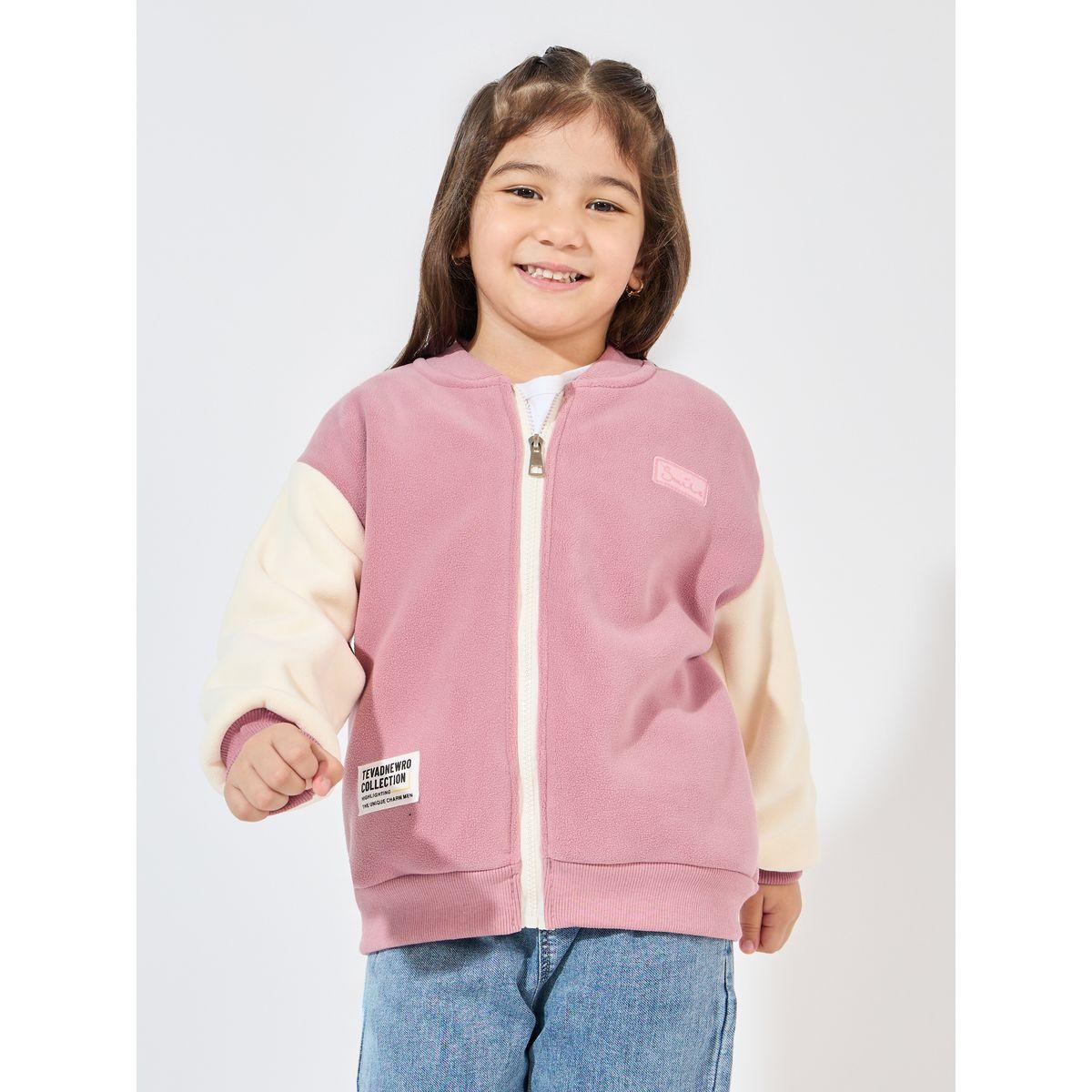 Styli Contrast Sleeve Fleece Jacket with Patch Detail-girls-clothing-jacketsandcoats-image-1