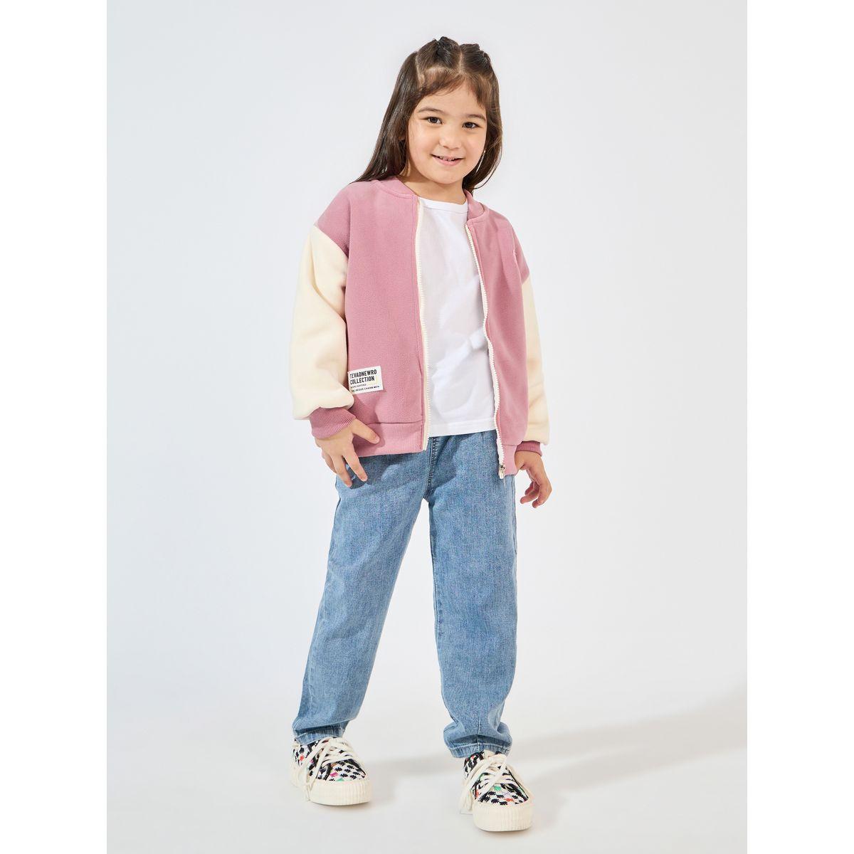 Styli Contrast Sleeve Fleece Jacket with Patch Detail-girls-clothing-jacketsandcoats-image-2