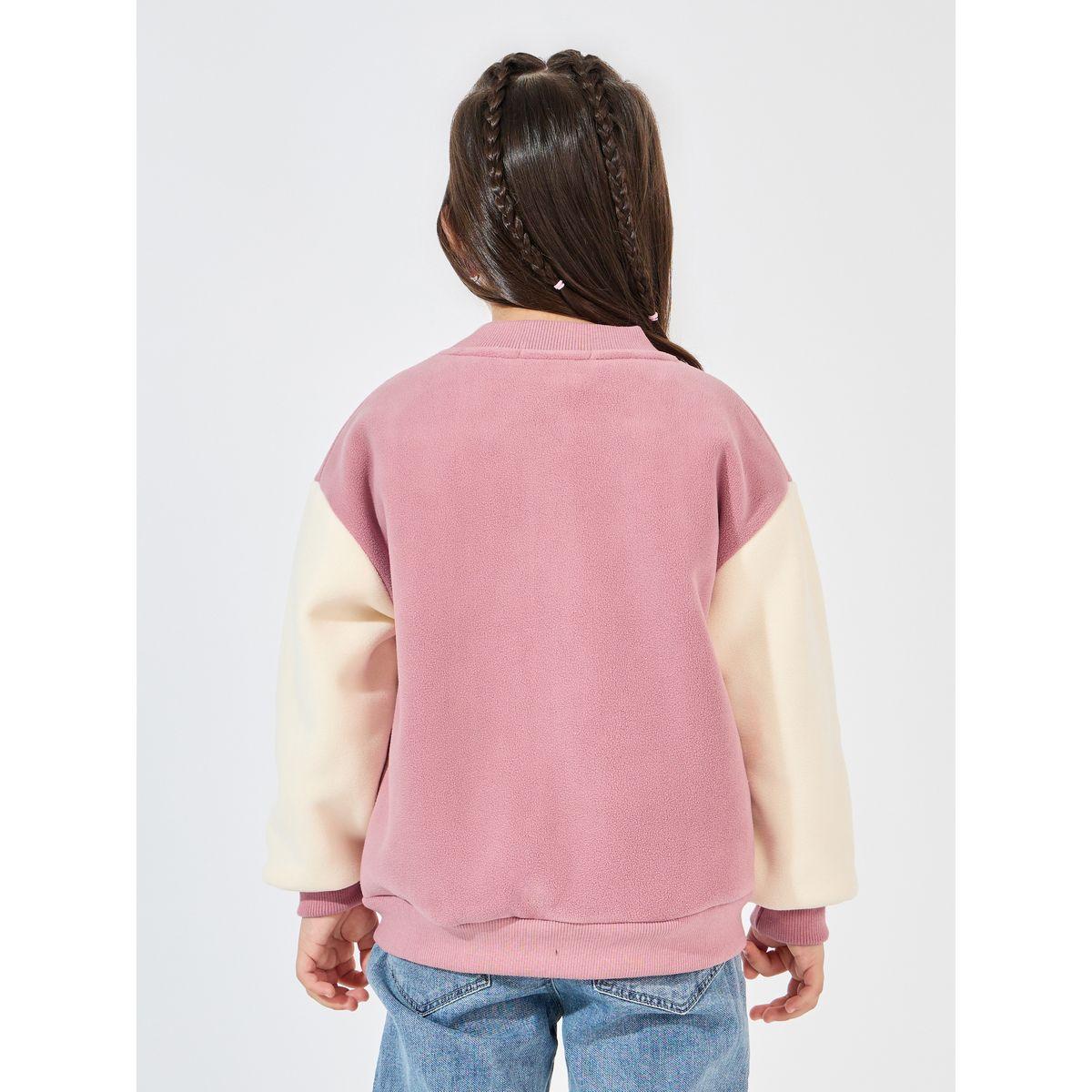 Styli Contrast Sleeve Fleece Jacket with Patch Detail-girls-clothing-jacketsandcoats-image-4