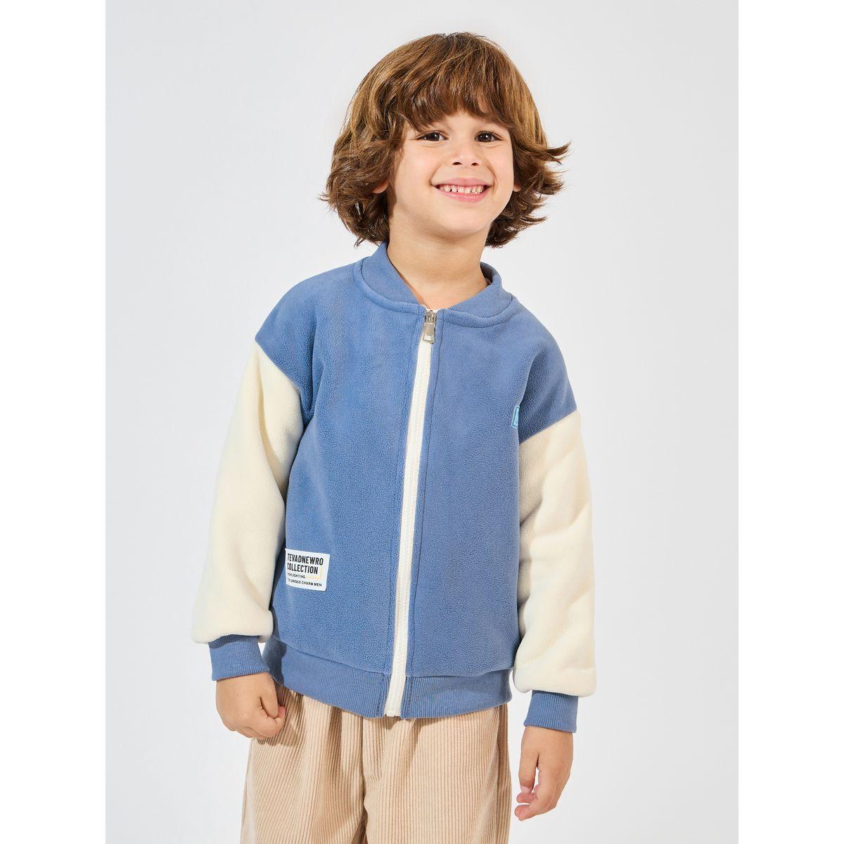 Styli Contrast Sleeve Fleece Jacket with Patch Detail-boys-clothing-jacketsandcoats-image-1