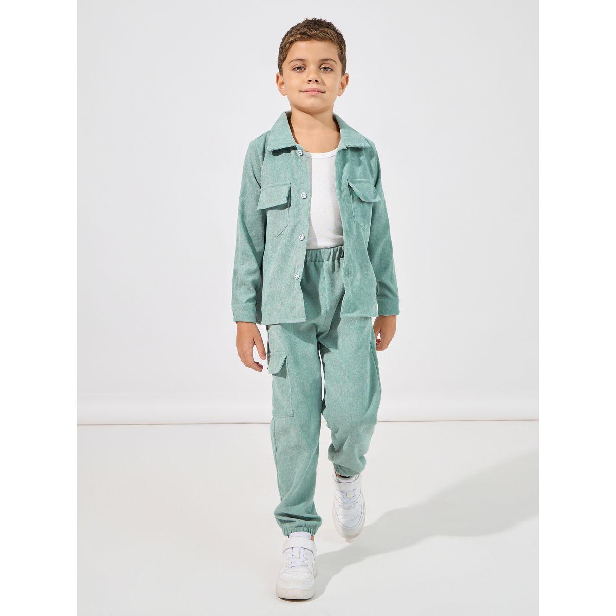 Styli Flap Pockets Corduroy Shirt & Cargo Pants Set-boys-clothing-setsandcoords-image-1
