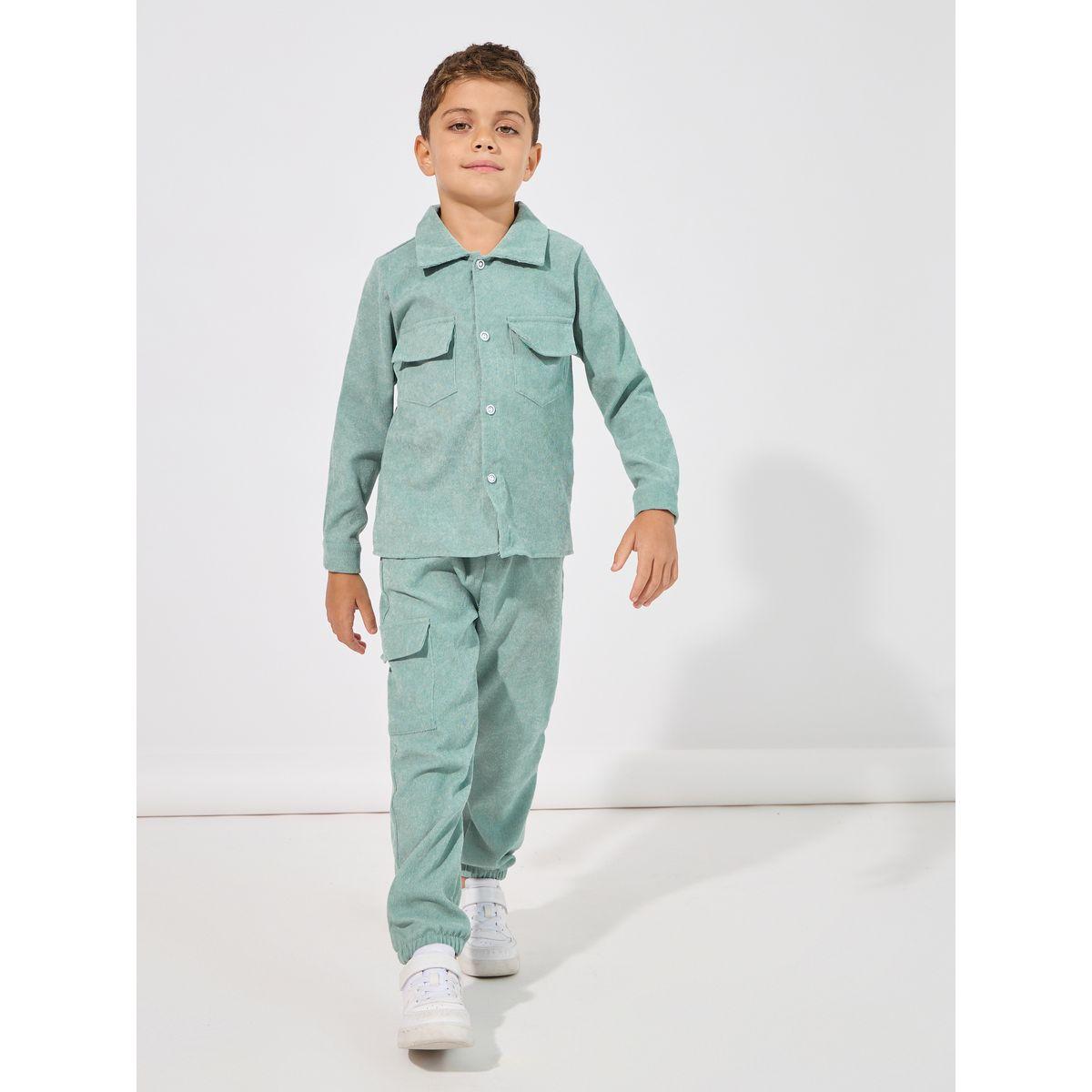 Styli Flap Pockets Corduroy Shirt & Cargo Pants Set-boys-clothing-setsandcoords-image-2