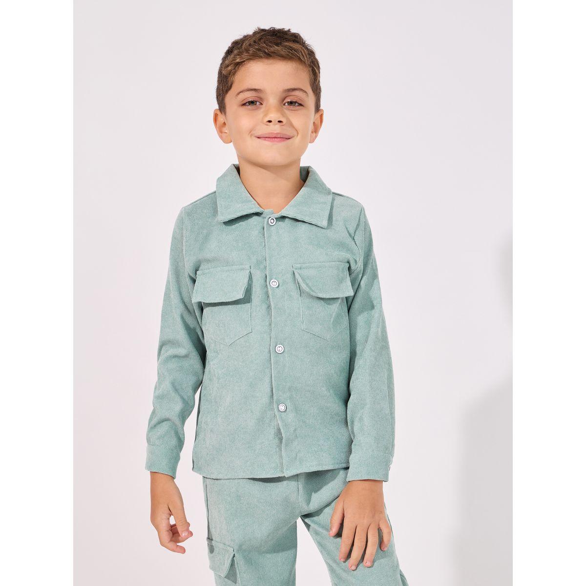 Styli Flap Pockets Corduroy Shirt & Cargo Pants Set-boys-clothing-setsandcoords-image-3